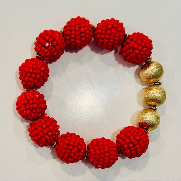 Red and Gold Toned Large Bead Stretchy Bracelet - Picture 1 of 2